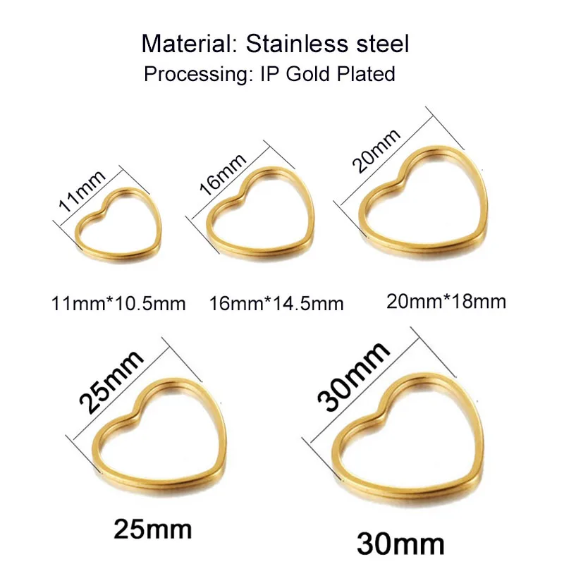 5PCS/lots Stainless Steel Hollow Heart Charms For Jewelry DIY Making Heart Pendants Accessories