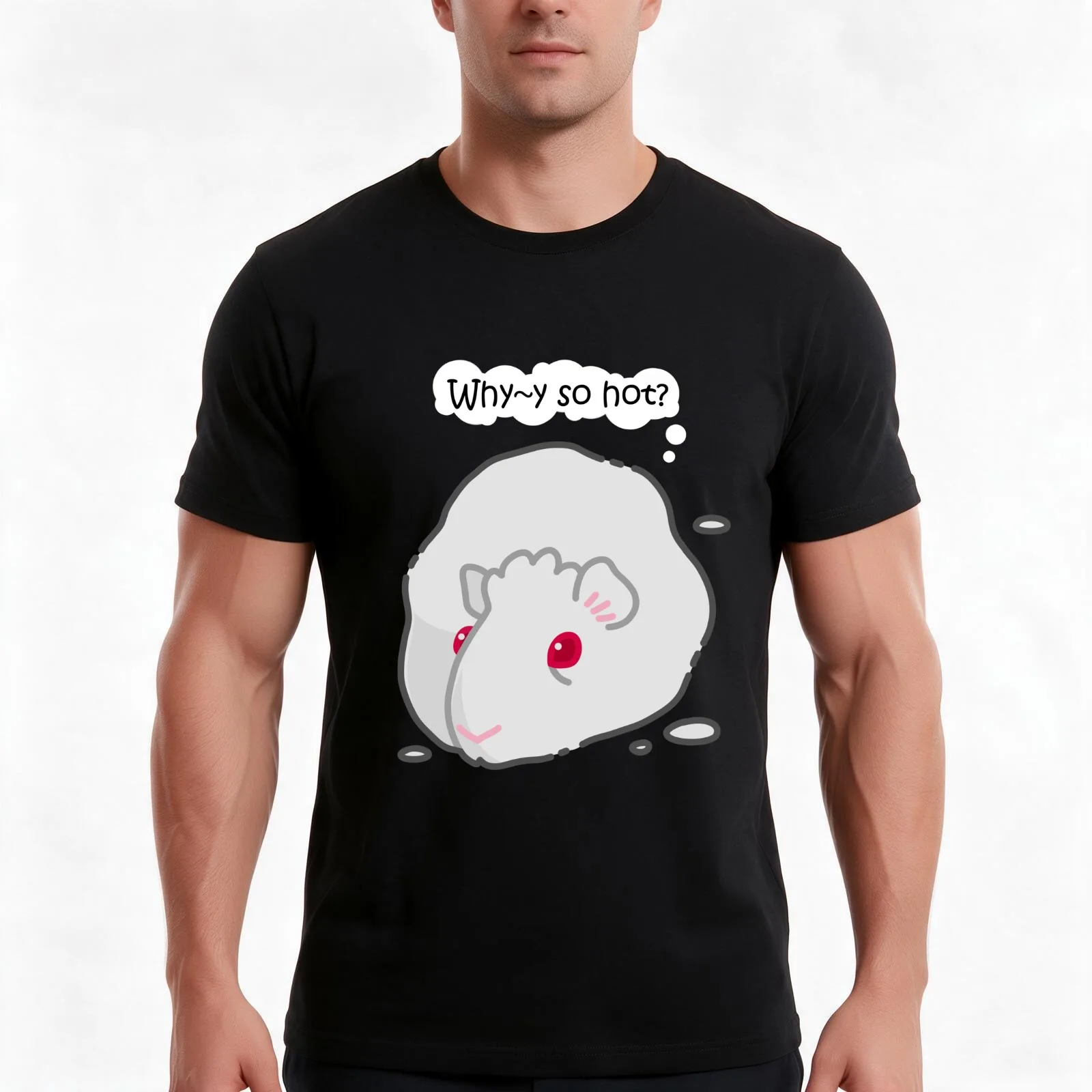 Guinea Pig melting T-Shirt, Summer Casual Cotton Tee, Oversized Streetwear Tops, Vintage Graphic Print, Loose Fit Short Sleeve