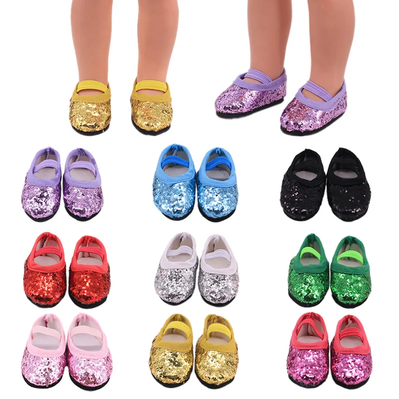 Doll Sequin Shoes 5cm Bow for 14