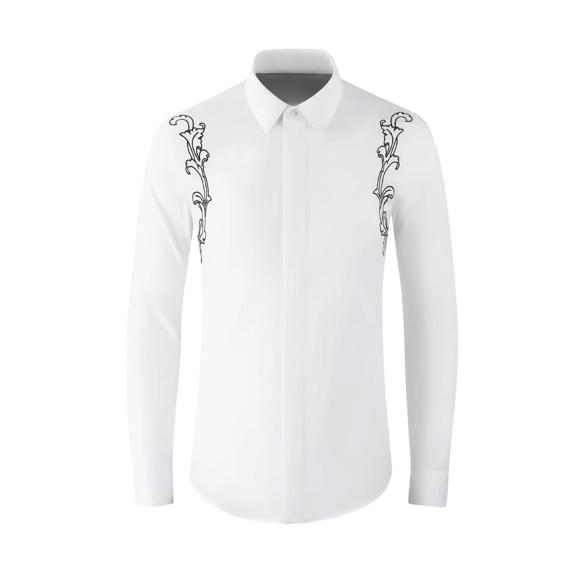 

Luxury Royal Embroidered Shirt for Men Long Sleeve Slim Casual Business Dress Shirts Fashion Social Party Banquet Tuxedo 2023