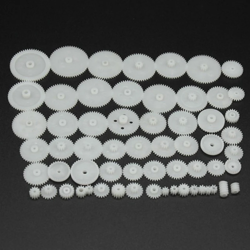 58Pcs/set DIY Model Motor Gear Kit DIY Toys Car Reduction Gear Pulleys Clockwork Accessories 0.5 Modulus Plastic Gear Pack Set