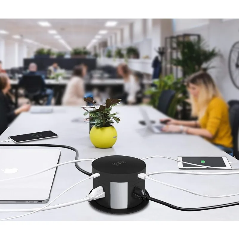 Automatic Pop Up Outlet For Countertop, Recessed Power Strip With 4 AC Outlets, 2 USB A, 2 USB C Pop Up Socket, Wireless Charger