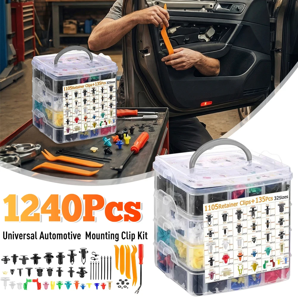 

Набор универсальных автомобильных крепежных клипс из 1240 шт., износостойкий нейлоновый комплект автомобильных крепежей, 4-слойные пластиковые распорные болты-фиксаторы