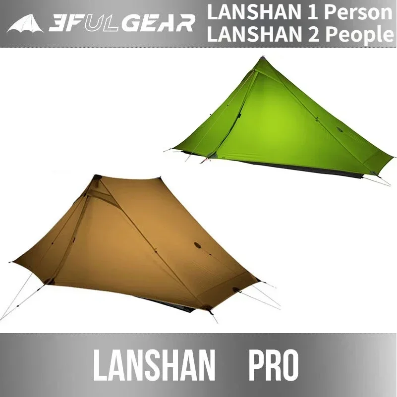 3F UL GEAR Lanshan Pro 1 Person Single Double Tent Ouedoor Camping 3-4 Season Ultralight 20D Nylon Rodless Tent Trekking Poles