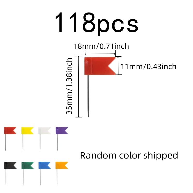 118 pcs Flag Push Pins, Random Color Flag Design and Lightweight Easy Push, ideal for Home Cork Board Decor