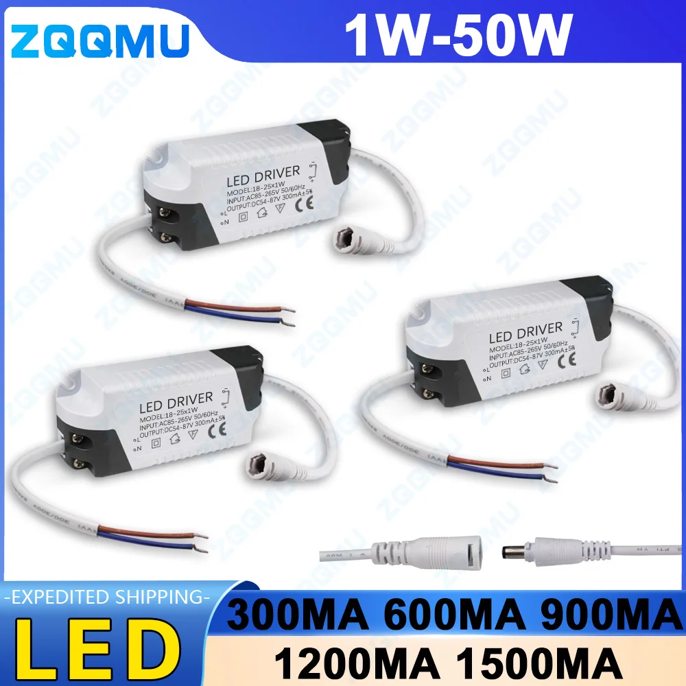 12W 18-25W 36W-48W 50W LED Panel Light Power Transformer AC85-265V Output 300MA 600mA 900MA 1200MA 1500MA DC54-80V DC Connector