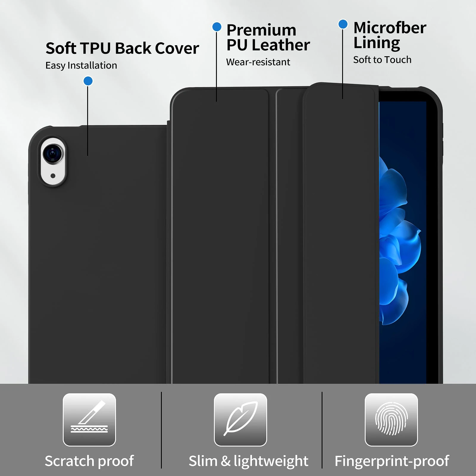for iPad (A16) 11th Generation 11 Inch 2025/10th Generation 10.9 Inch 2022 Tri-fold Stand Flip Cover with Soft TPU Back Shell