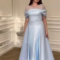 Aileen A-line Satin Sky Blue Bead Embroidery Wedding Party Dress Prom Dresses 2024 Evening Elegant Woman Gala Graduation Saudi