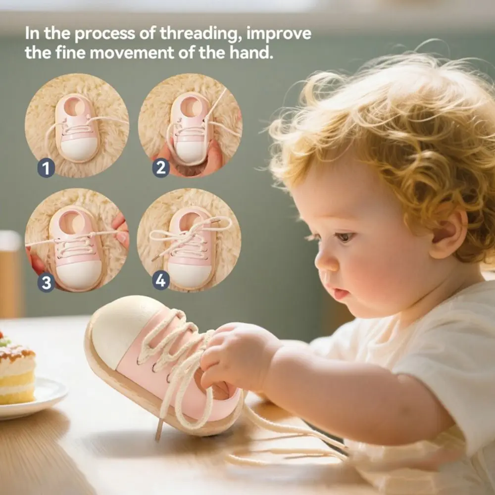 

Wearing Shoelaces Shoelace Threading Toy Montessori Life Skill Learn to Tie Toy Button Wooden Fine Motor Skills Toy Kids