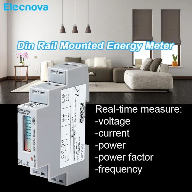 Medidor de energía Solar en 1 fase, LCD Digital RS485 multímetro de carril DIN, Analizador de consumo de electricidad AC 230V, KWh, DDS1946-1P