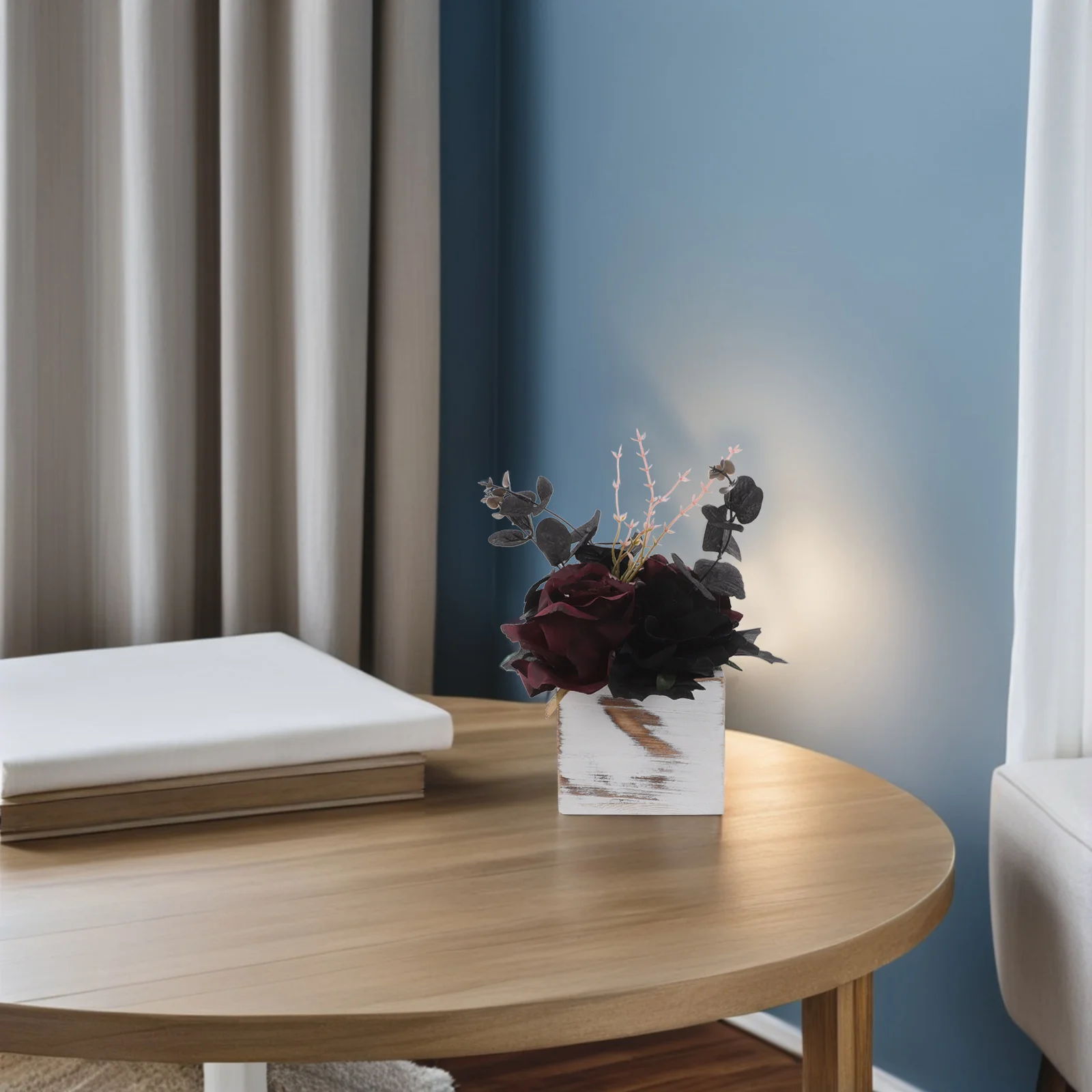 

Black Faux Flowers in Wooden Box Artistic Artificial Flower Arrangement for Halloween Table Centerpiece Home Decor