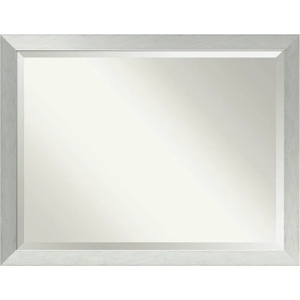 Wood Bathroom Mirror,Brushed Sterling Silver Wall Mirror for use as Bathroom Vanity Mirror Over Sink (34 x 44 in) Beveled Mirror