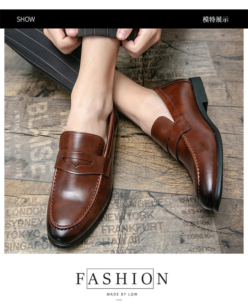 Zapatos de cuero informales de negocios para hombre, mocasines de cuero formales y sociales, cómodos zapatos de vestir para hombre