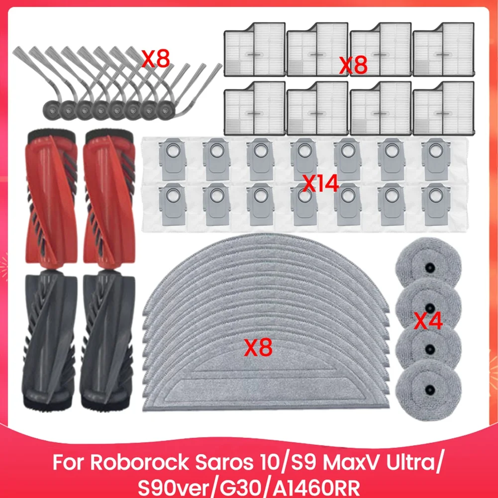 

B99A-For Roborock Saros 10/G30/S9 Maxv Ultra/S90ver/A1460RR Spare Parts Main Side Brush Filter Dust Bag Mop Cloth