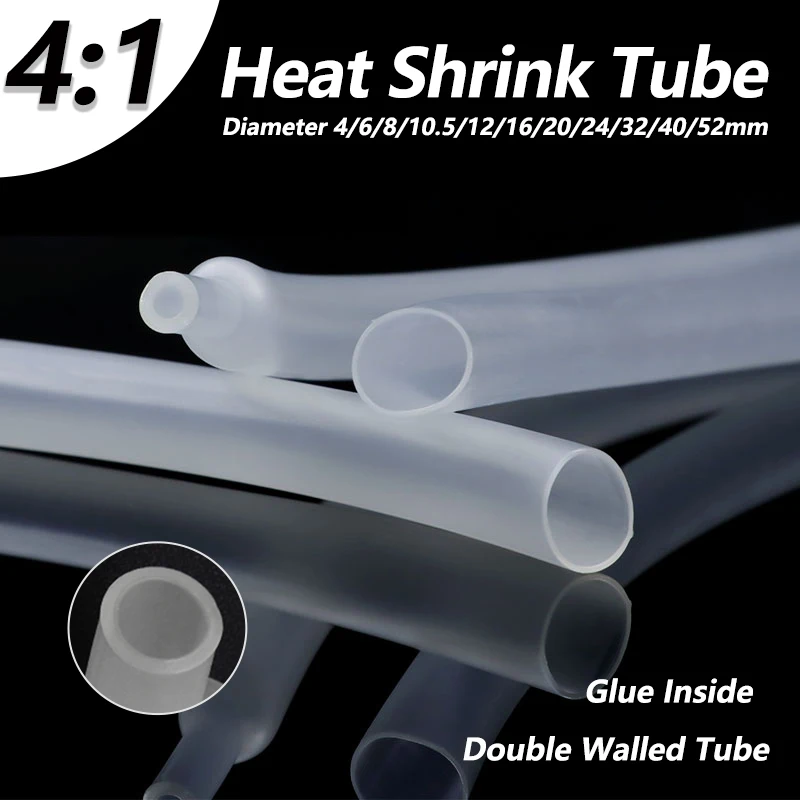 Transparent 4:1 With Glue Heat Shrink Tube Dia 4 6 8 12 16 20 24 32 40 52mm Adhesive Lined Wrap Dual Wall Tubing Wire Protector