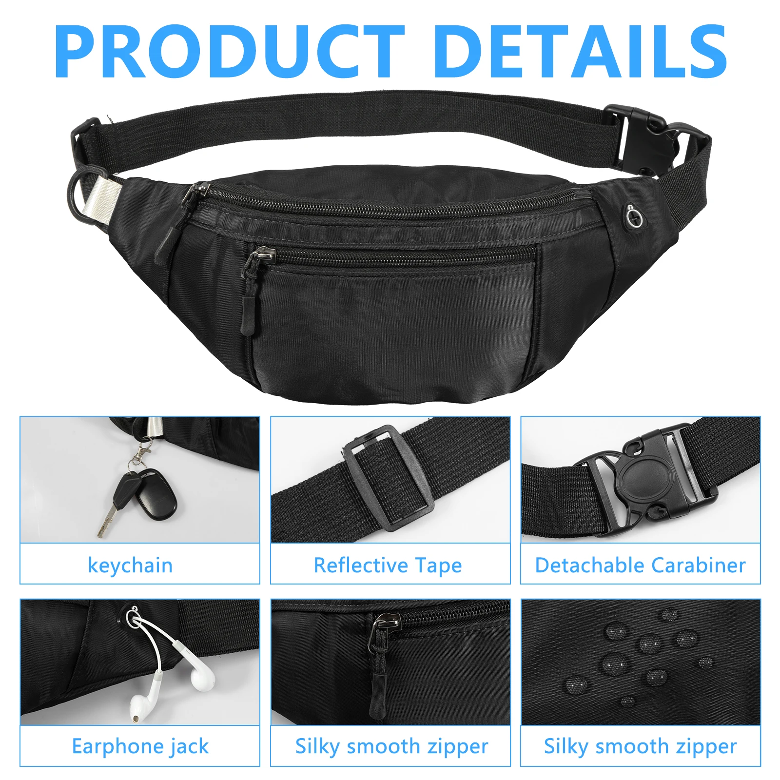 Oxford Cloth Belt Bag Hiking Phone Pouch Men Waist Bag Crossbody Fanny Pack Adjustable Strap for Travel Out Work Cycling Sport