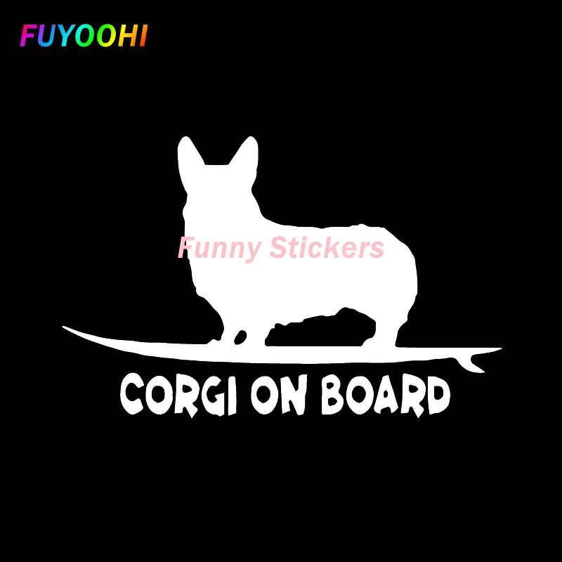 FUYOOHI Funny Stickers Exterior Accessories Corgi on Board Puppy Cute Dog Vinyl Decal Car Sticker Window Decor PVC Black/white