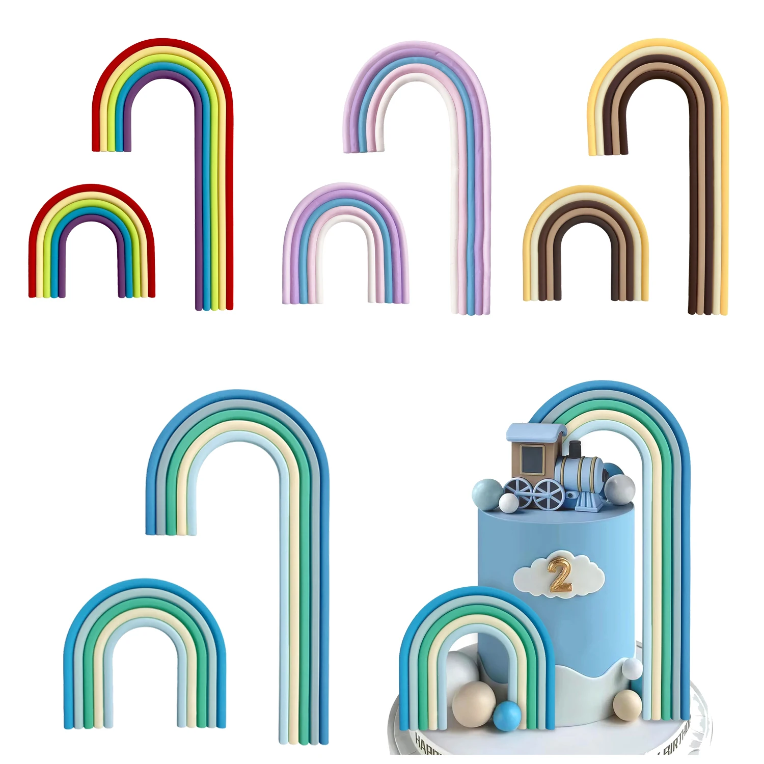 2/1Pcs Rainbow Cake Toppers Groovy Bear Birthday Cake Decorations for Wedding Baby Shower Girls Boys Birthday Cupcake Topper