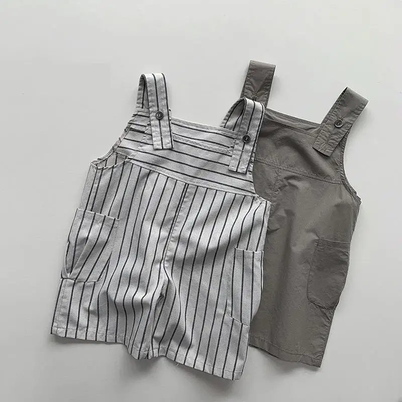 

2024 Summer New Children Loose Overalls Baby Girls Striped Casual Strap Shorts Kids Boys Versatile Bib Pants Toddler Jumpsuit