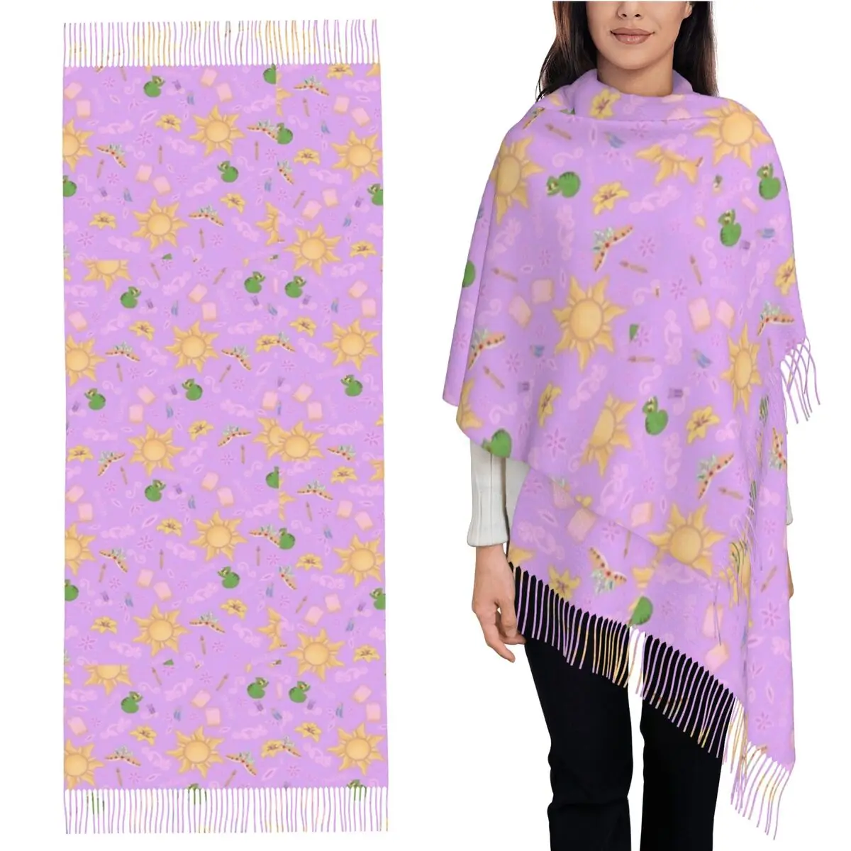 

Rapunzel Pattern Scarf Tassel Scarves Women Soft Warm Shawls and Wraps Long Fall Winter Shawl Wrap