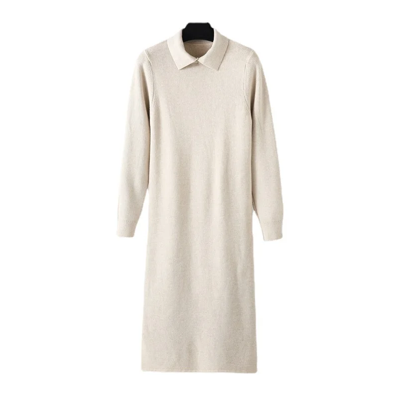 HLBCBG 2023 Polo Straight Autumn Winter Loose Long Sweater Dresses Women  Long Oversize Maix Sweater Dress Female Basic Dresses