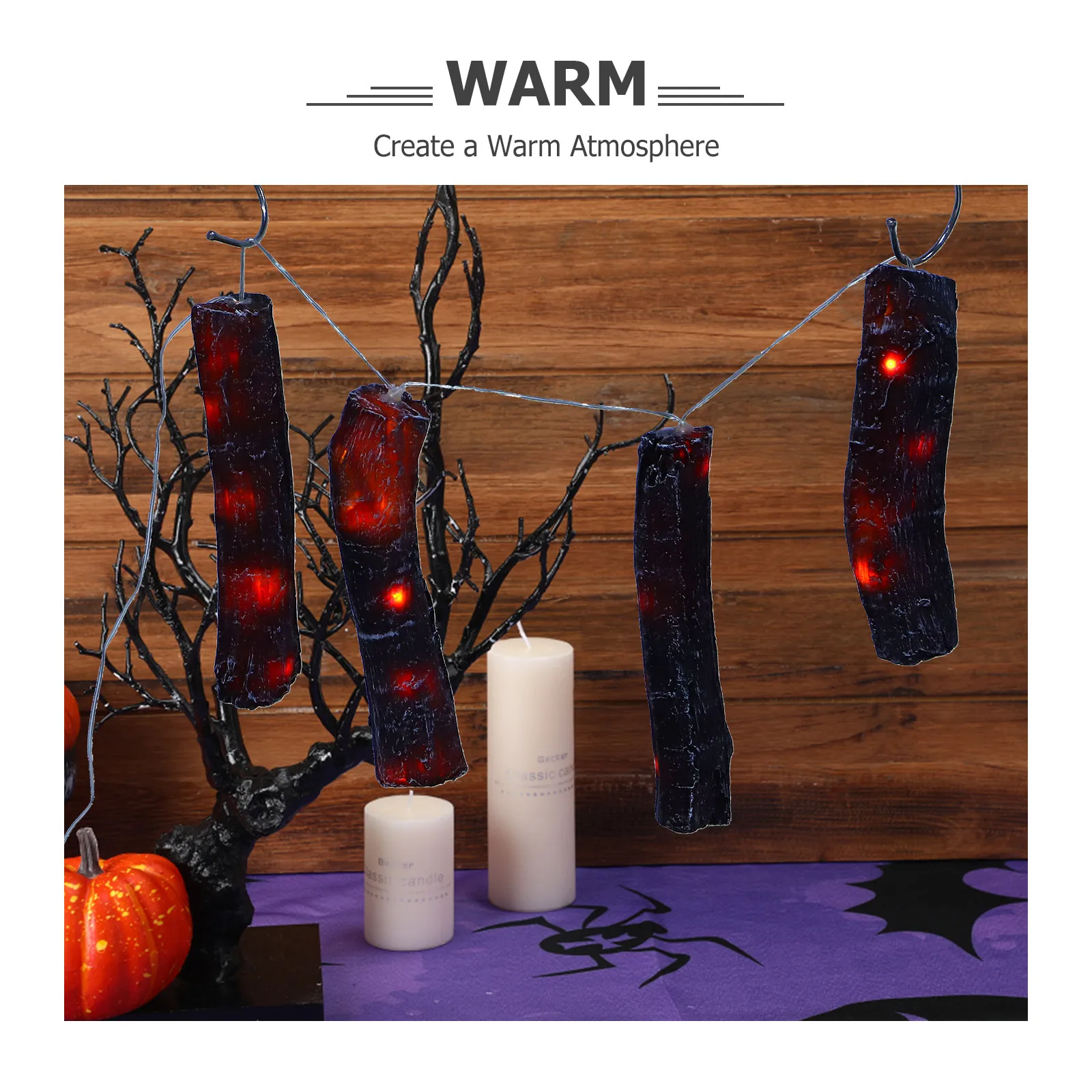 Realistic Charcoal Mimic Resin Fire Lamp Logs with Glowing Flickering Light Effect for Faux Flame Night Light Fireplace Decor