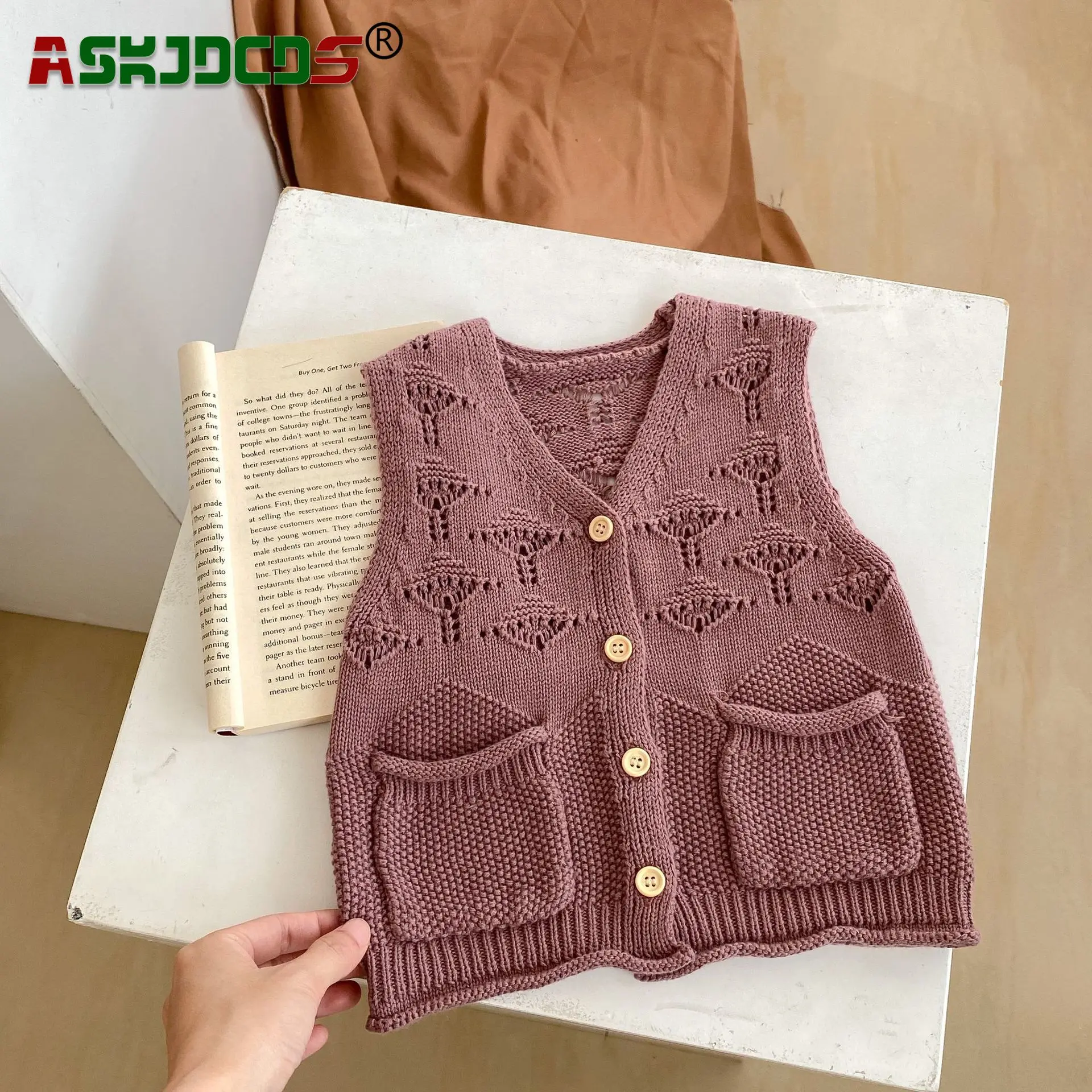 Optimized Title: 2023 Autumn Hollow-out Sleeveless V-Neck Knitted Top Vest for Baby Girls (0-3Y) Purple Apricot Children's 