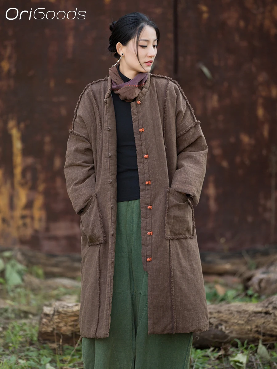 OriGoods Cotton Padded Long Winter Coat Woman Oversized Parka Jackets Warm Quilted Jacket Chinese Winter Clothes Outerwear B355