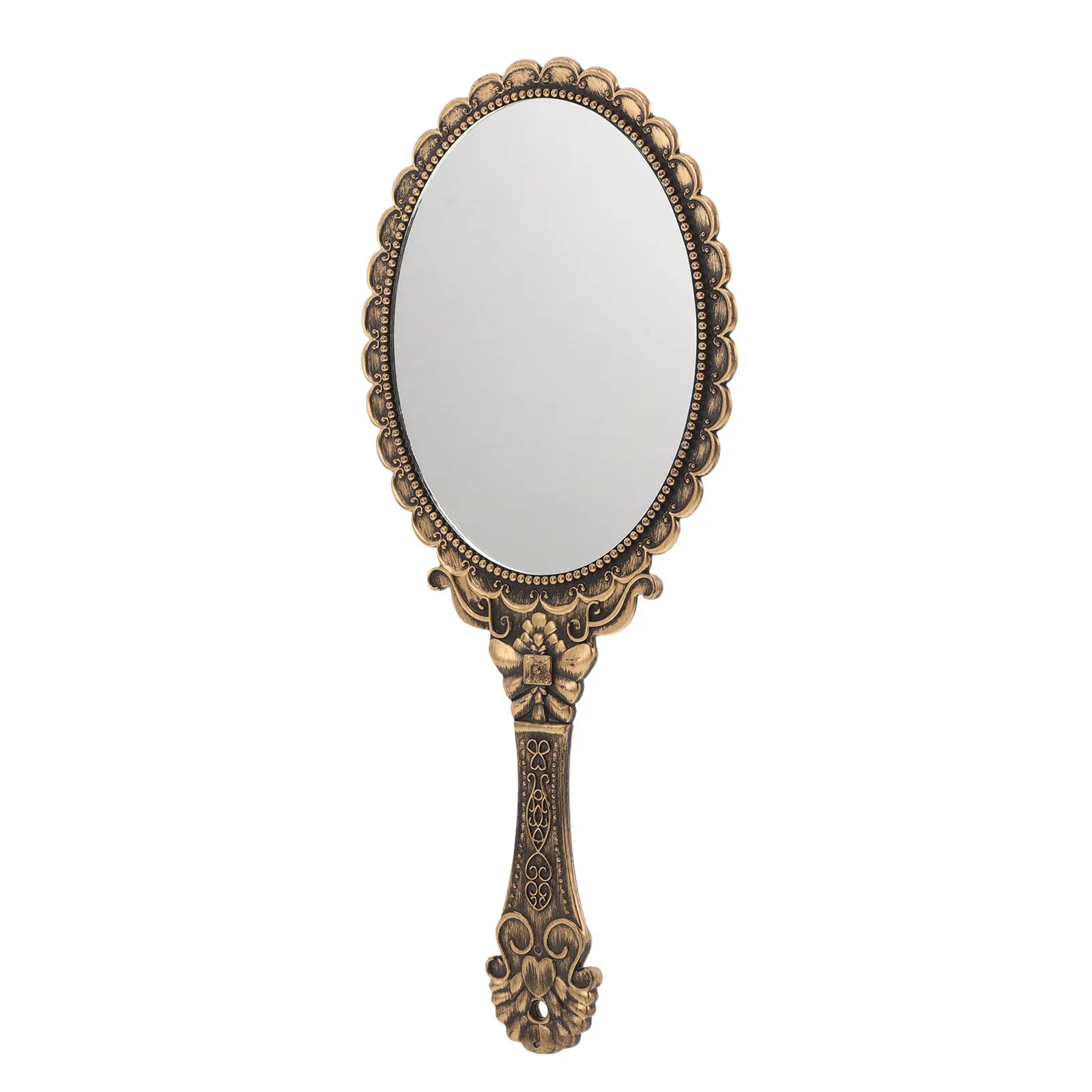 Portable Vintage Handheld Makeup Mirror Floral Decorative Embossing Hd Reflection Ideal for Makeup Eyebrow Grooming Dentist