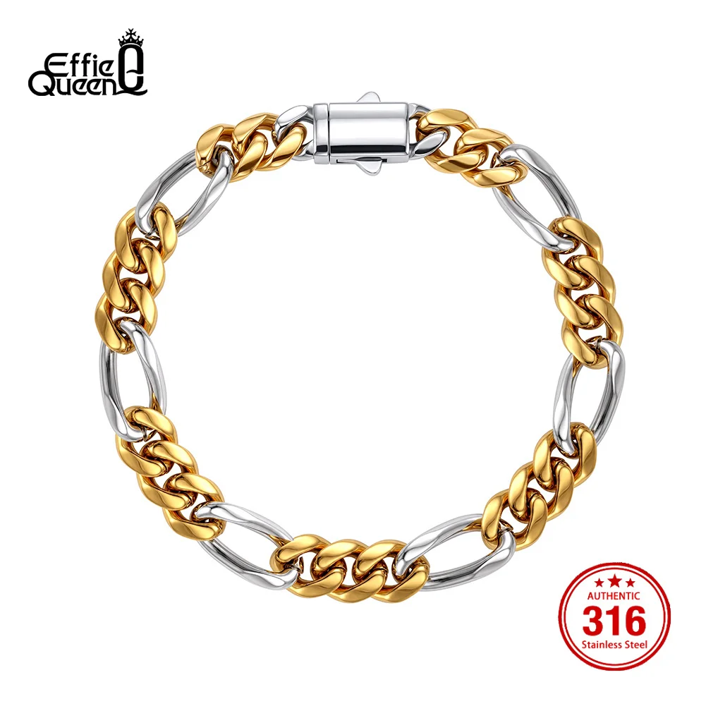 EFFIE QUEEN Fashion Stainless Steel 8MM Figaro Chain Bracelet Daily For Women Men Figaro Link Wrist Hand Jewelry Gift HTNCB01