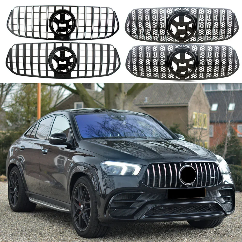 Car Front Racing Billet Bumper Mesh Grill Bar Vent Upper Cover For Mercedes-Benz W167 GLE-Class 2020 2021 Deluxe