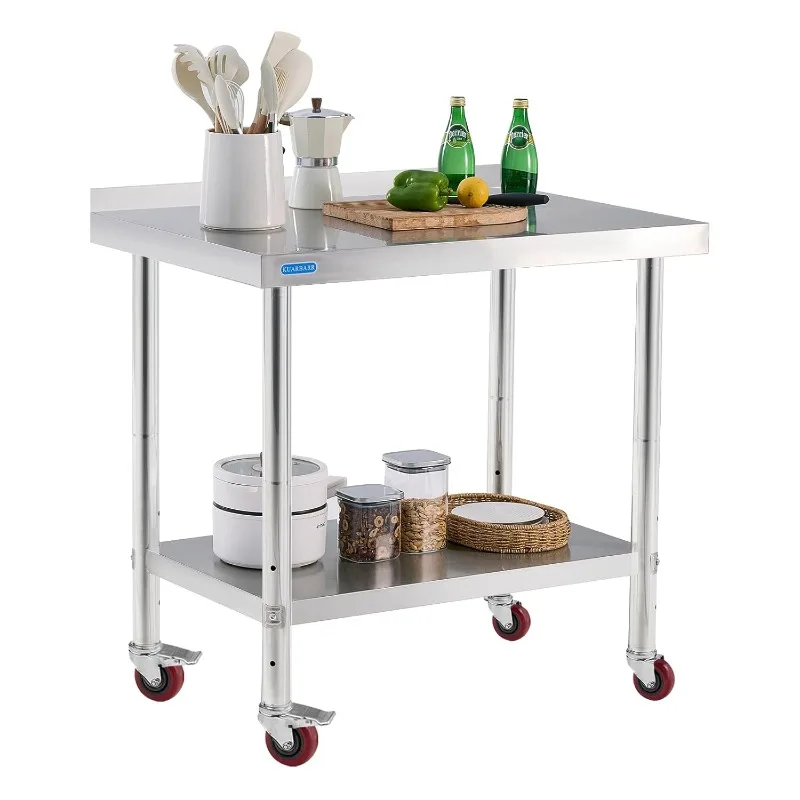 

Stainless Steel Table for Prep & Work with Backsplash 24 x 36 NSF Metal Commercial Kitchen Adjustable Under Shelf Work Table