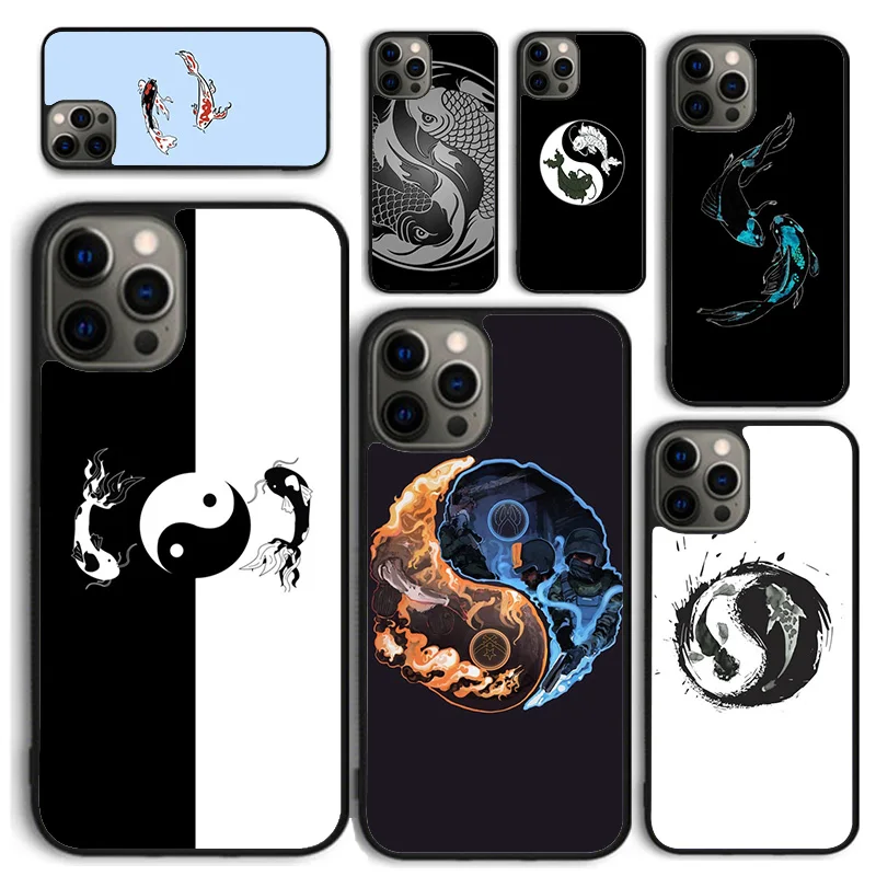 Koi Carp Fish Yin Yang Phone Case for iPhone 16 15 14 12 13 mini PLUS X XS XR 11 PRO MAX Back Cover Fundas Shell