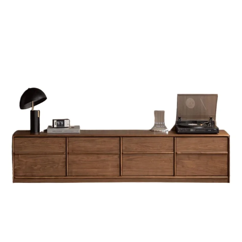 

Nordic simple all-solid wood TV cabinet, black walnut floor-to-ceiling bone line audition cabinet