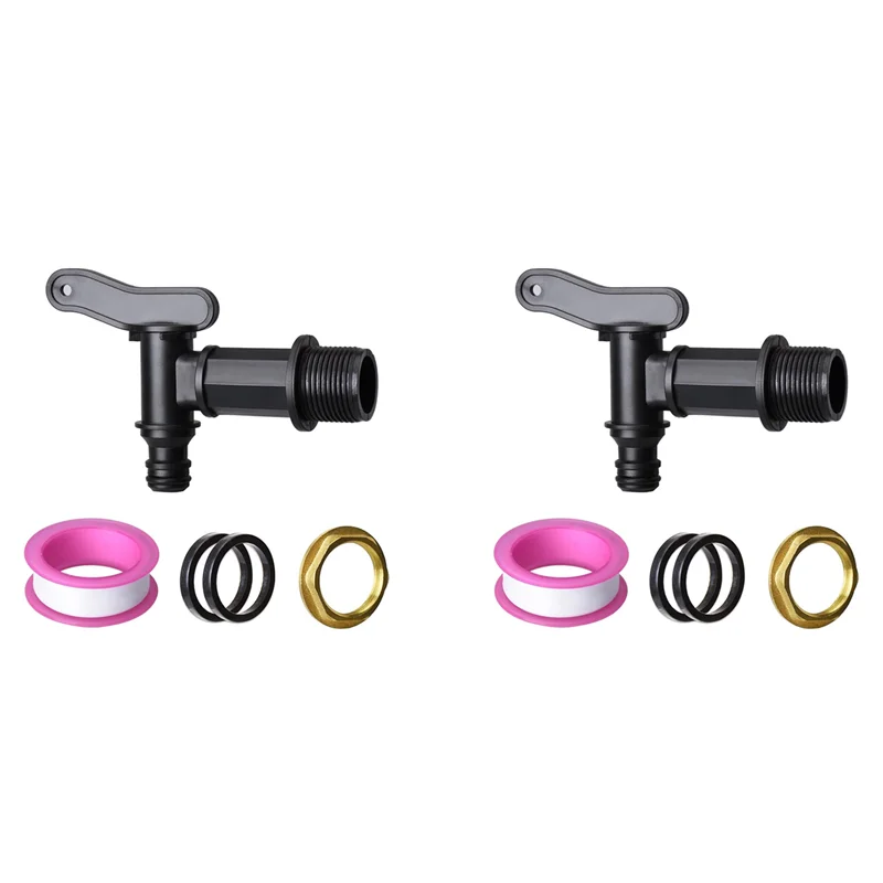 

LNHF 2Pcs 3/4In Water Butt Tap Plastic Snap-Fit Hosepipe Rain Barrel Water Butts BSP Thread Water Tap With Brass Nut