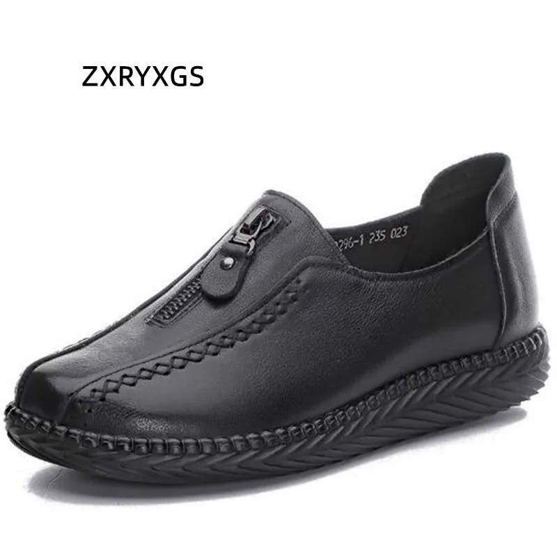 

ZXRYXGS New Spring High Quality Genuine Leather Shoes Casual Sneakers 2023 Large Size Women Fashion Shoes Comfort Trend Shoes