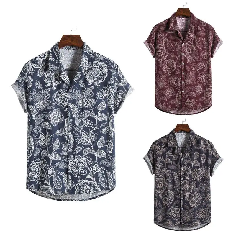 Loose Men's ort Sve Printed irt Casual Summer Faion Big Size Men's irt American Sle Thin Material No Ironing Needed