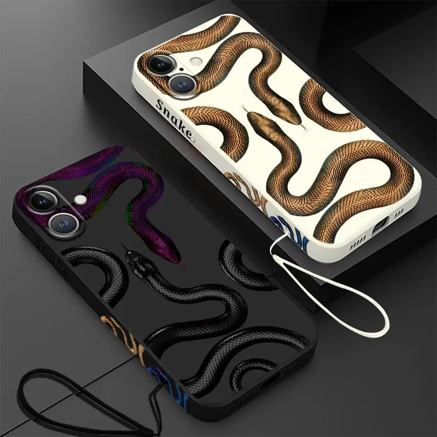 Funda suave para teléfono Apple iPhone 16 14 15 Plus XS 7 8 11 12 13 Pro Max XR 16e moda serpiente de lujo