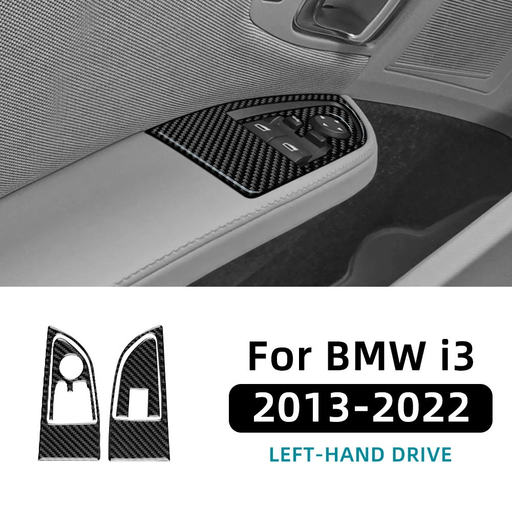 Real Soft Carbon Fiber for BMW i3 2013-2022 Accessories 4pcs Car Door Window Lifter Switch Panel Sticker Interior Trim LHD RHD