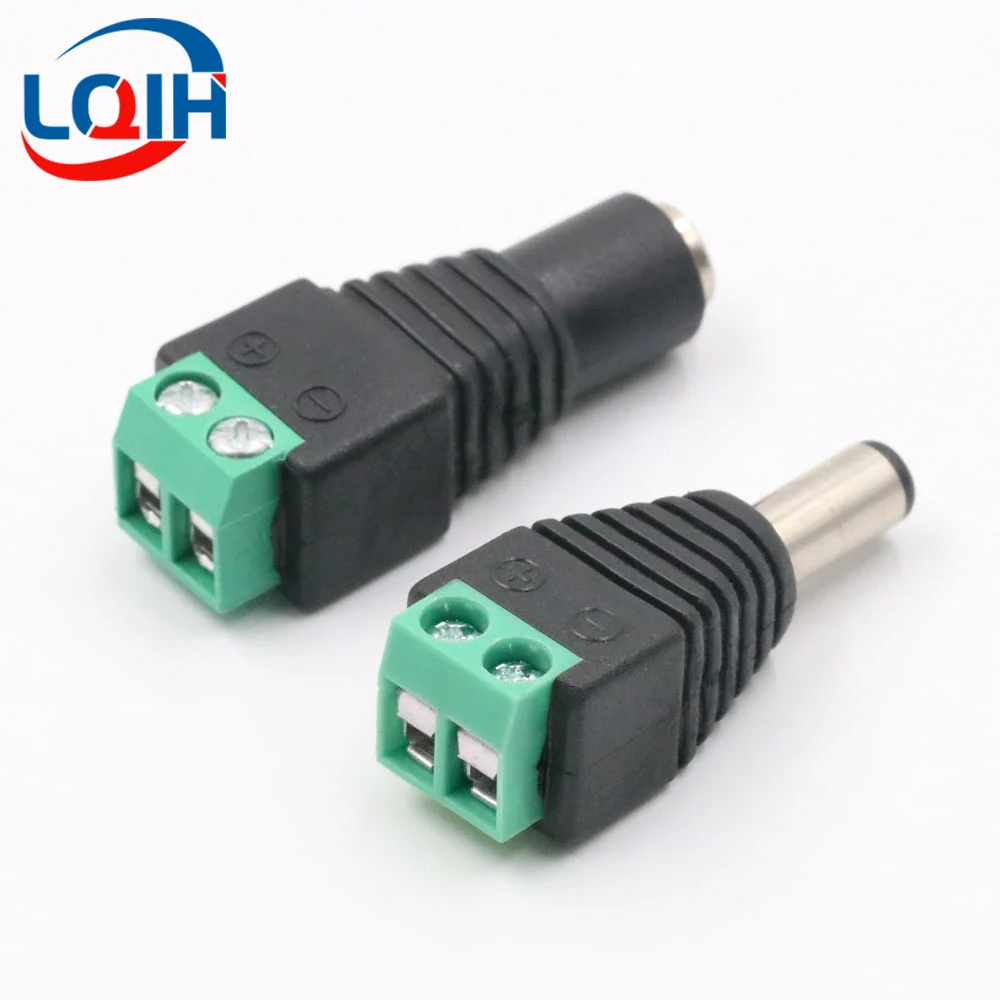 DC macho para fêmea Jack conector Plug, adaptador de alimentação, LED Strip, CCTV, Terminal, 2Pin, 5,5 milímetros x 2,1 milímetros, 2,5 milímetros