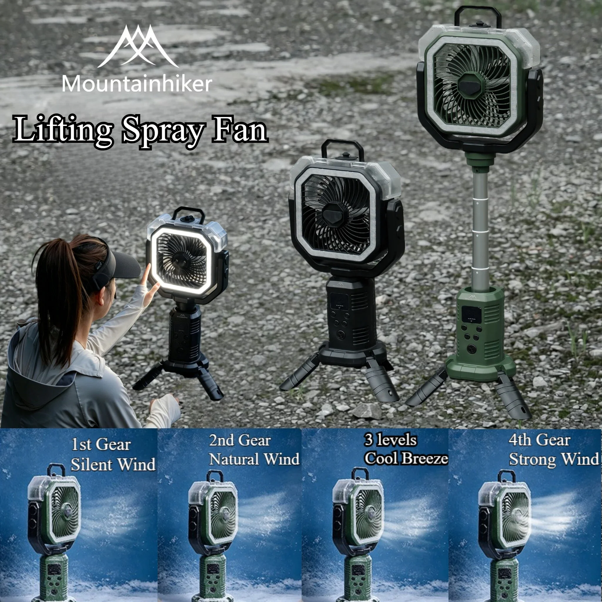 MOUNTAINHIKER Misting Fan 20000mAh Rechargeable Outdoor Camping Fan USB Portable Water Spray Cooling Fan 3 Speeds Adjustable Hum