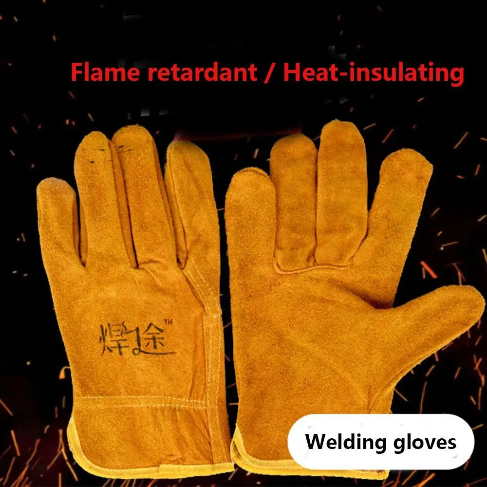 

1Pair Breathable Welding Gloves Cowhide Thickened Work Safety Glove Wear Resistant Heat-insulating Welder Gloves Heavy Duty Work