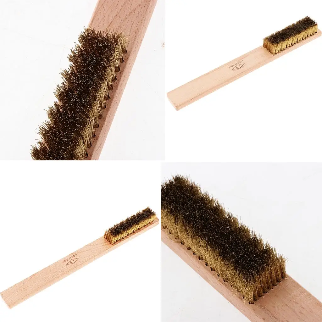 Grinder Wire Brush Brass Bristles Wooden Handle Rust Removal Cleaner for Jewelry and Metal Surface