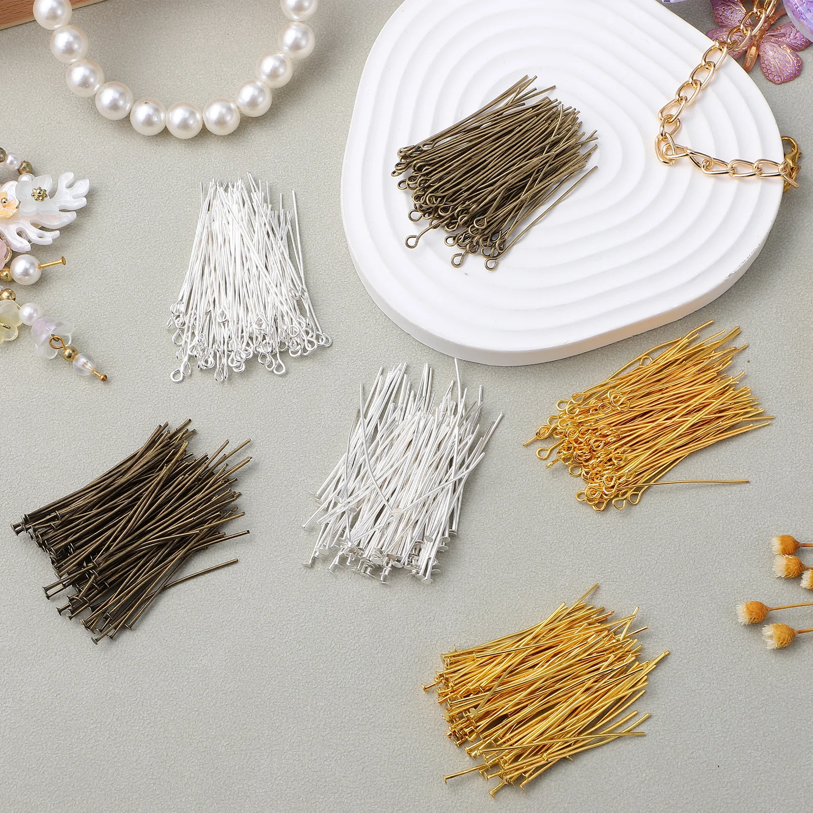 1 set 3 kleuren 1 set kralenpinnen platte kop oogpinnen bulk metalen draadnaalden voor sieraden maken ambachtelijke benodigdheden bevindingen gereedschap