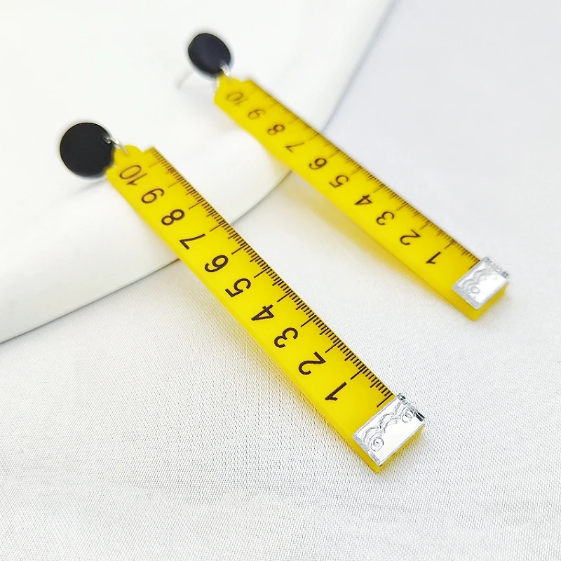 KUGUYS New Printing Acrylic Jewelry Cute Ruler Drop Earrings for Women Trendy Accessories