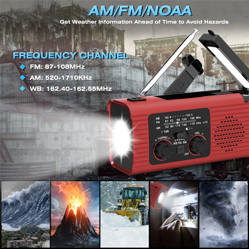 راديو طوارئ ABKQ-متعدد الوظائف مع نطاق AM/FM راديو كرنك اليد شحن الطاقة الشمسية راديو الوقاية من الكوارث