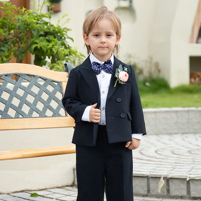 

Gentleman Kids Jacket Pants Bowtie 3PCS Birthday Suit Children Piano Party Photograph Dress Flower Boys Wedding Performance Wear