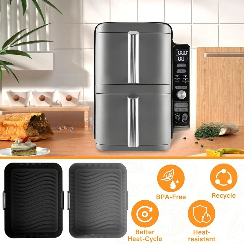 New Air Fryer Silicone Liners for Ninja SL400 SL401 Double Stack XL Basket Reusable Air Fryer Baking Tray Airfryer Parts LIJIAO