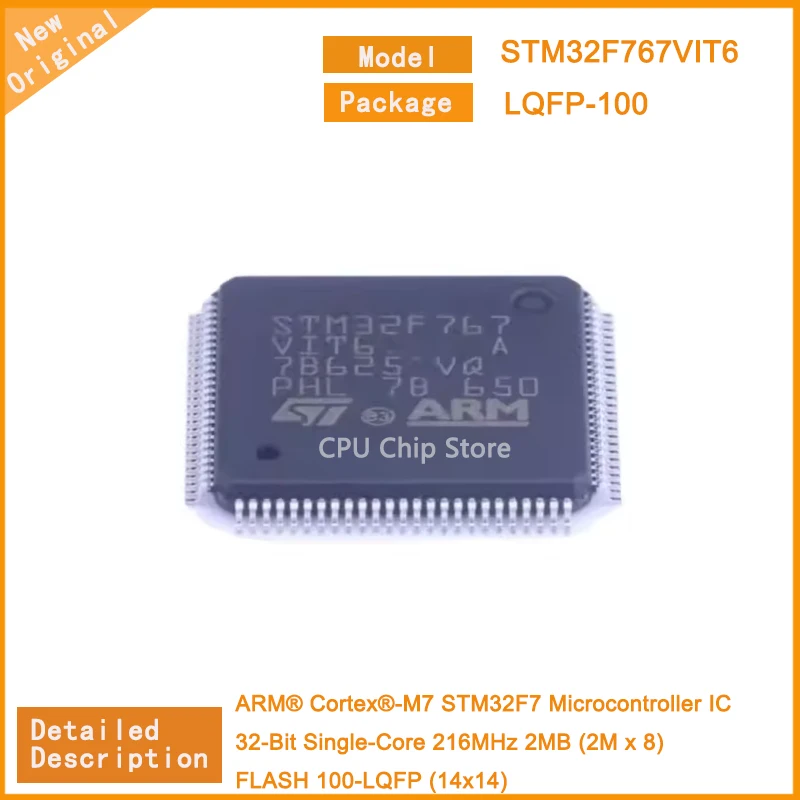 

5Pcs/Lot New Original STM32F767VIT6 STM32F767 Microcontroller IC 32-Bit Single-Core 216MHz 2MB (2M x 8) FLASH 100-LQFP (14x14)