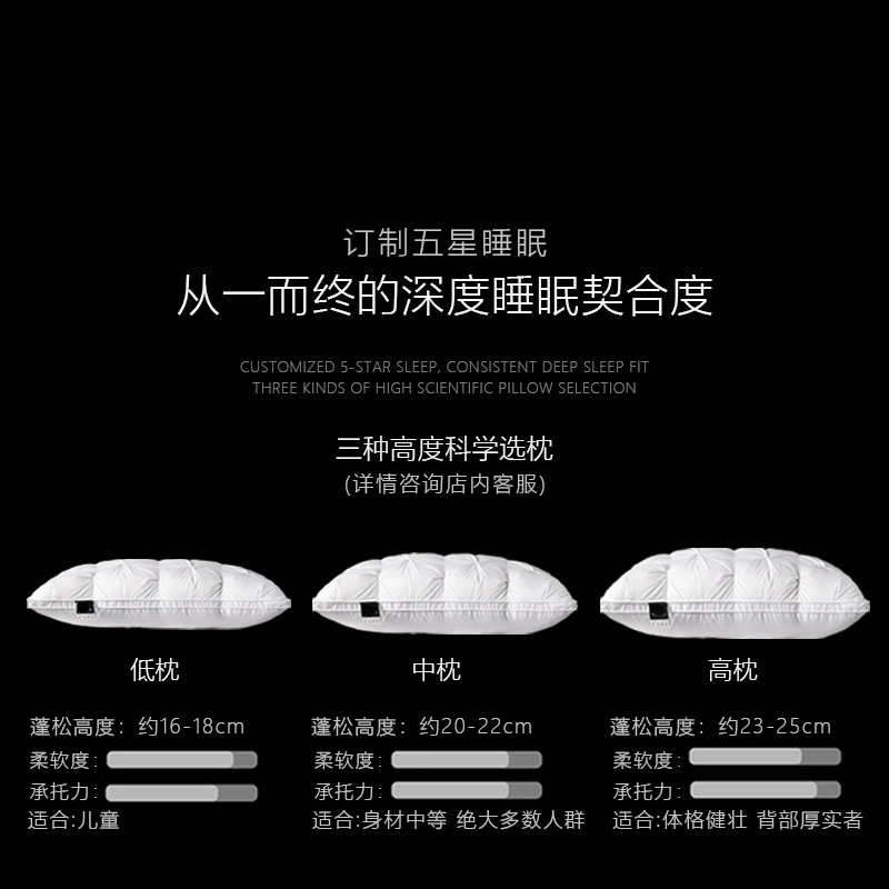 Down Pillow 100% White Goose Feather Pillow Core Five-star Hotel Cotton Single Cervical Vertebra Support Sleep Pillow подушка